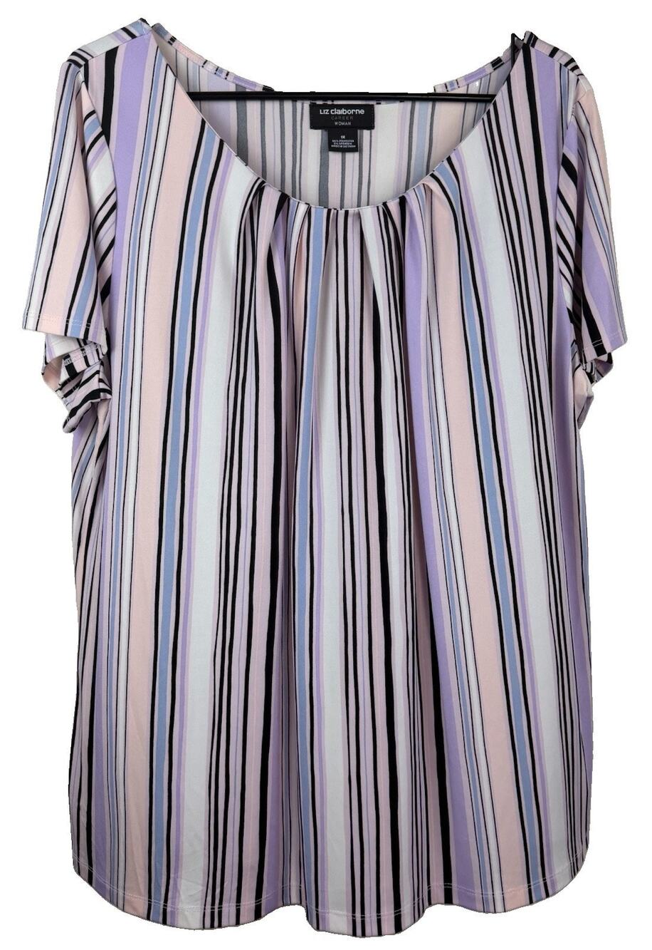 Liz Claiborne Career Women's Multicolor Pastel Striped Top Pleated Plus Size 1X